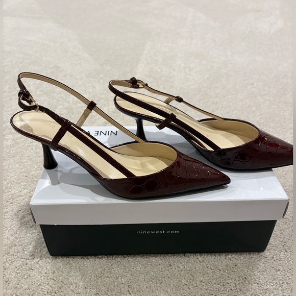 Nine West Dark Red Croc-Embossed Heels - Picture 2 of 3